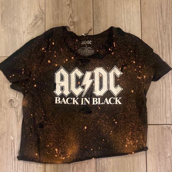 AC/DC Off the Shoulder Bleached Crop Top Size Large - Picture 1 of 6